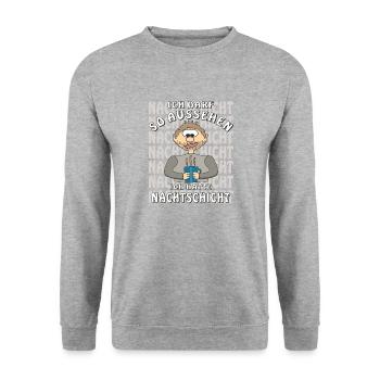 MENSCH COMIC HATTE NACHTSCHICHT - Unisex Pullover - Weißgrau meliert - Vorne - Alina (178cm) & Michal (187cm)