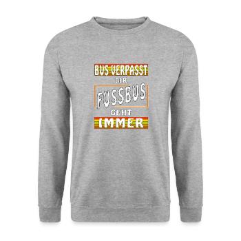 BUS VERPASST FUSSBUS GEHT IMMER - Unisex Pullover - Weißgrau meliert - Vorne - Alina (178cm) & Michal (187cm)