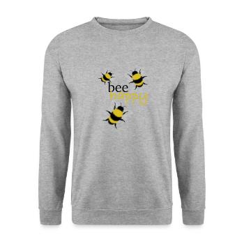 bee happy - Sei glücklich, fröhlich, Bienen, Natur - Unisex Pullover - Weißgrau meliert - Vorne - Alina (178cm) & Michal (187cm)