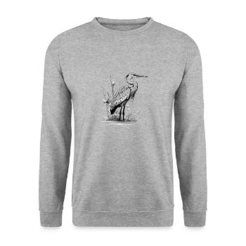 Reiher - Unisex Pullover - Weißgrau meliert - Vorne - Alina (178cm) & Michal (187cm)