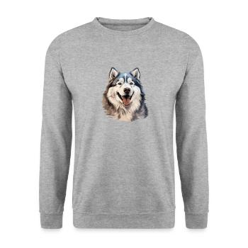 Bemalter Alaskan Malamute Hund - Unisex Pullover - Weißgrau meliert - Vorne - Alina (178cm) & Michal (187cm)