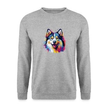 Chien Malamute coloré d’Alaska peint - Sweat-shirt Unisexe - gris chiné - Devant - Alina (178cm) & Michal (187cm)