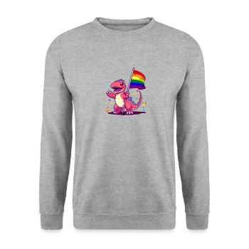 Dinosaure rose avec drapeau arc-en-ciel Humour transgenre - Sweat-shirt Unisexe - gris chiné - Devant - Alina (178cm) & Michal (187cm)