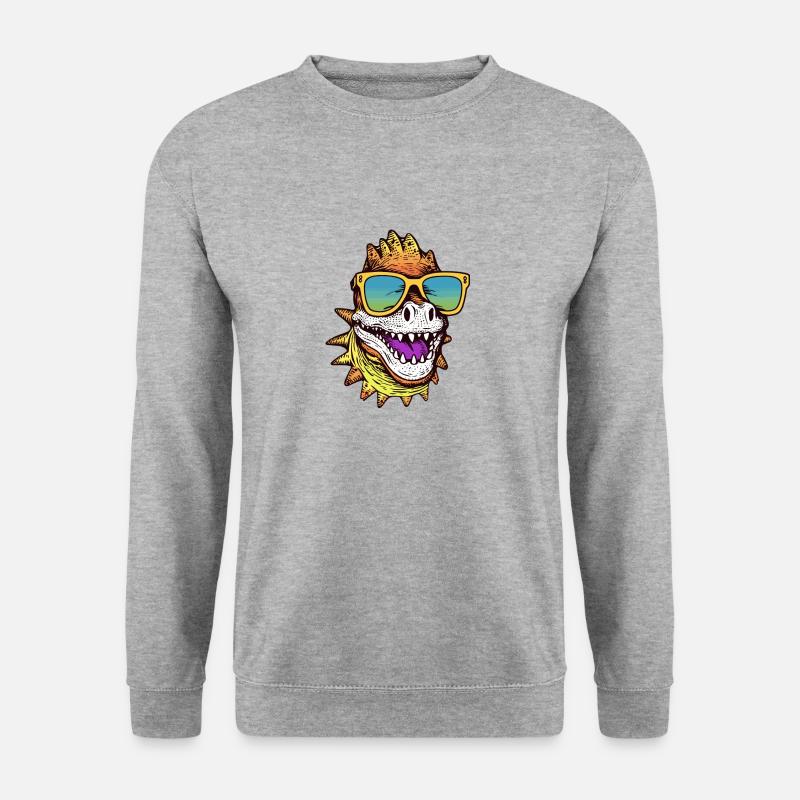 Glücklicher Dinosaurier mit Brille - Unisex Pullover - Weißgrau meliert
