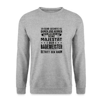 Bademeister Geburtstag Bademeister Sprüche - Unisex Pullover - Weißgrau meliert - Vorne - Alina (178cm) & Michal (187cm)