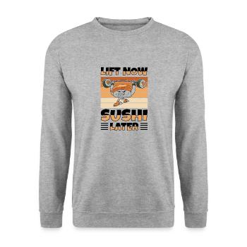 Cuisine japonaise Sushi Lovers Bodybuilders - Sweat-shirt Unisexe - gris chiné - Devant - Alina (178cm) & Michal (187cm)