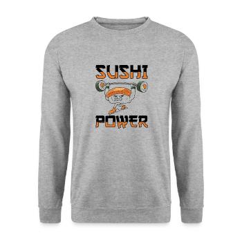 Japanisches Essen Sushi Liebhaber Bodybuilder - Unisex Pullover - Weißgrau meliert - Vorne - Alina (178cm) & Michal (187cm)