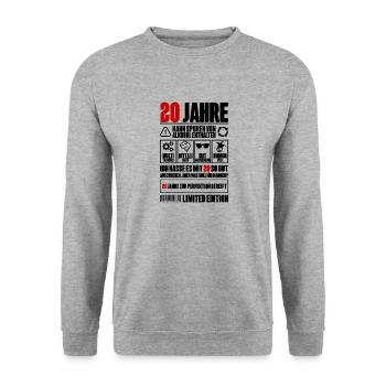 20. Geburtstag Männer Frauen Lustig 20 Jahre - Unisex Pullover - Weißgrau meliert - Vorne - Alina (178cm) & Michal (187cm)