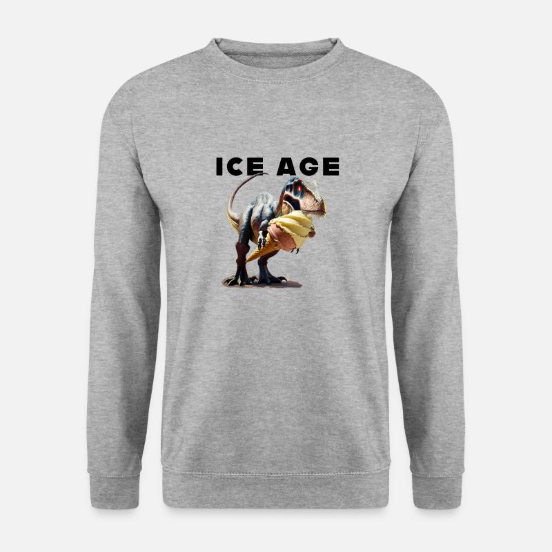 Eiszeit mit Dinosaurier - Unisex Pullover - Weißgrau meliert