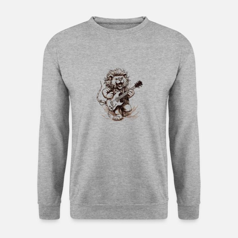 Löwe spielt Gitarre - Unisex Pullover - Weißgrau meliert