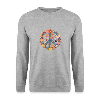 Peace Sign World Lover Fleurs Hippie Groovy - Sweat-shirt Unisexe - gris chiné - Devant - Alina (178cm) & Michal (187cm)