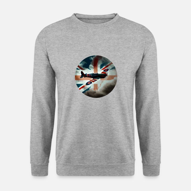 Spitfire Flugzeug Kampfflugzeug England UK - Unisex Pullover - Weißgrau meliert
