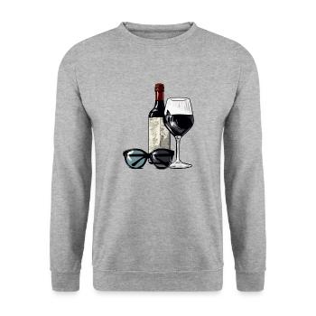 Glass of wine and bottle n°3 - Unisex Sweatshirt - salt & pepper - Front - Alina (178cm) & Michal (187cm)