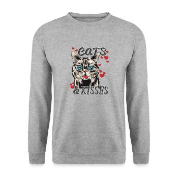 CHATS ET BAISERS DE CHAT - Sweat-shirt Unisexe - gris chiné - Devant - Alina (178cm) & Michal (187cm)