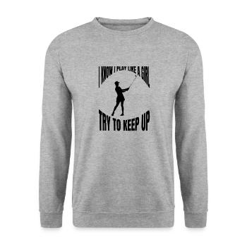 Golfspielerin Golfsport Golf Golfverein Golfplatz - Unisex Pullover - Weißgrau meliert - Vorne - Alina (178cm) & Michal (187cm)