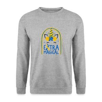 World Down Syndrome Day Shirt, Extra Magical - Unisex Pullover - Weißgrau meliert - Vorne - Alina (178cm) & Michal (187cm)