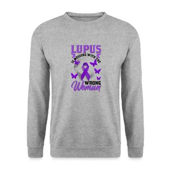 Lupus Bewusstseins Monat - Unisex Pullover - Weißgrau meliert - Vorne - Alina (178cm) & Michal (187cm)