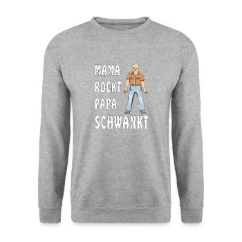 MAMA ROCKT PAPA SCHWANKT - Unisex Pullover - Weißgrau meliert - Vorne - Alina (178cm) & Michal (187cm)