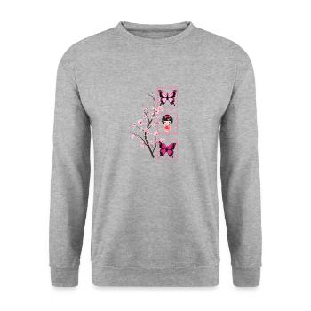 Cherry Blossom Shirt, Sakura Kawaii Japanese Doll - Unisex Sweatshirt - salt & pepper - Front - Alina (178cm) & Michal (187cm)