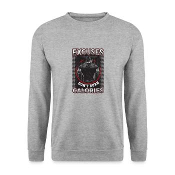 Excuses, Brûlure, Pas de calories, Personnel - Sweat-shirt Unisexe - gris chiné - Devant - Alina (178cm) & Michal (187cm)