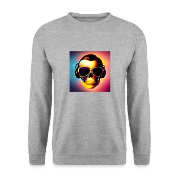 Totenkopf mit Sonnenbrille&Kopfhörer - cool-rockig - Unisex Pullover - Weißgrau meliert - Vorne - Alina (178cm) & Michal (187cm)