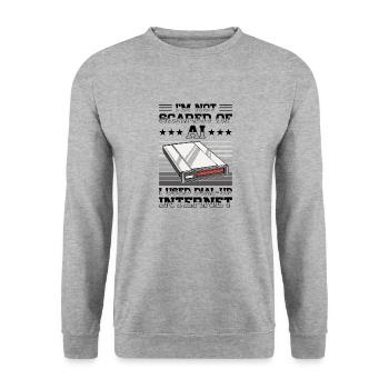 90er Jahre Nostalgie Retro 90er Jahre Dial Up - Unisex Pullover - Weißgrau meliert - Vorne - Alina (178cm) & Michal (187cm)