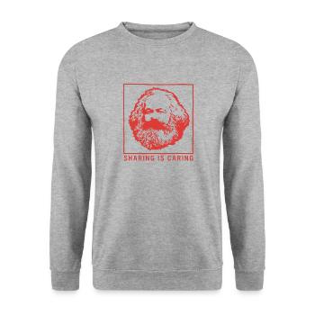 Communism Shirt, Sharing Is Caring Karl Marx - Unisex Sweatshirt - salt & pepper - Front - Alina (178cm) & Michal (187cm)