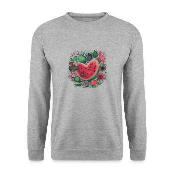 Wassermelone Fruitarian Erdbeeren Liebhaber Herz - Unisex Pullover - Weißgrau meliert - Vorne - Alina (178cm) & Michal (187cm)