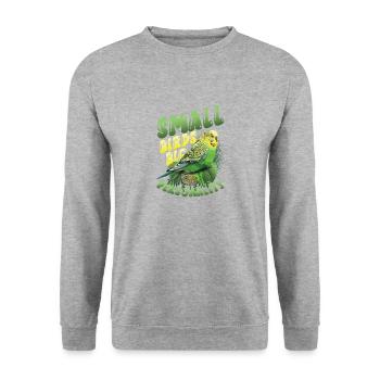 Kleine Vögel Große Persönlichkeit, Wellensittich - Unisex Pullover - Weißgrau meliert - Vorne - Alina (178cm) & Michal (187cm)