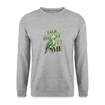 Talk Birdy To Me - Wellensittich - Unisex Pullover - Weißgrau meliert - Vorne - Alina (178cm) & Michal (187cm)