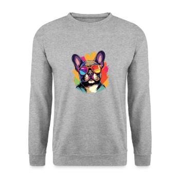 Bouledogue français coloré portant des lunettes de soleil - Sweat-shirt Unisexe - gris chiné - Devant - Alina (178cm) & Michal (187cm)