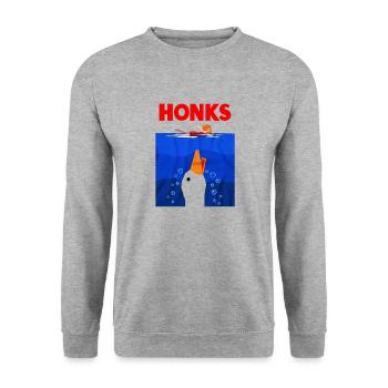Honk Jaws Funny Goose Duck - Unisex Sweatshirt - salt & pepper - Front - Alina (178cm) & Michal (187cm)