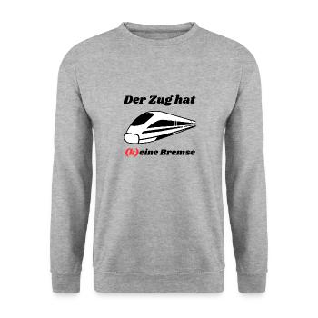 Der Zug hat keine Bremse! Party, Mallorca, JGA! - Unisex Pullover - Weißgrau meliert - Vorne - Alina (178cm) & Michal (187cm)