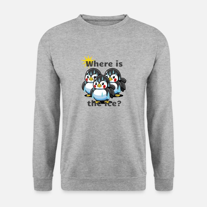 Schwitzende Pinguine. Klima es ist warm. - Unisex Pullover - Weißgrau meliert
