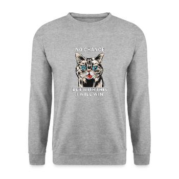 CHAT AUCUNE CHANCE MAIS AVEC ÇA JE VAIS GAGNER - Sweat-shirt Unisexe - gris chiné - Devant - Alina (178cm) & Michal (187cm)