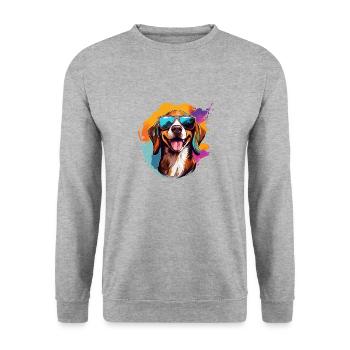 Bunter Beagle mit Sonnenbrille Hundeliebhaber - Unisex Pullover - Weißgrau meliert - Vorne - Alina (178cm) & Michal (187cm)