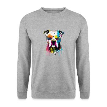 Bouledogue américain coloré portant des lunettes de soleil - Sweat-shirt Unisexe - gris chiné - Devant - Alina (178cm) & Michal (187cm)