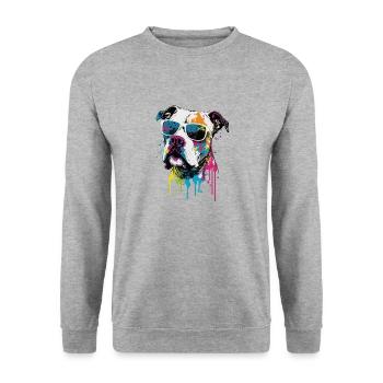Bouledogue américain coloré portant des lunettes de soleil - Sweat-shirt Unisexe - gris chiné - Devant - Alina (178cm) & Michal (187cm)