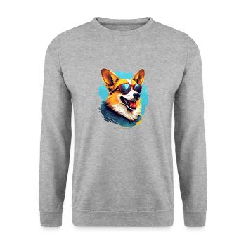 Bunter Corgi mit Sonnenbrille Hundeliebhaber - Unisex Pullover - Weißgrau meliert - Vorne - Alina (178cm) & Michal (187cm)