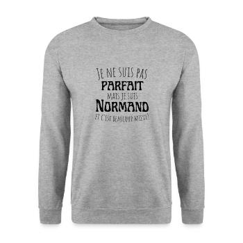 Pas parfait mais Normand, cadeau homme humour - Sweat-shirt Unisexe - gris chiné - Devant - Alina (178cm) & Michal (187cm)