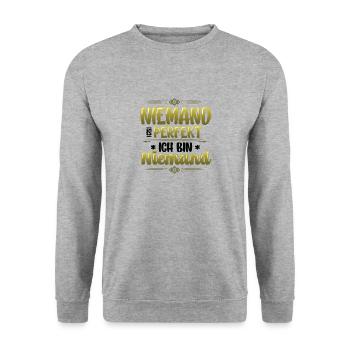 Niemand Ist Perfekt, Ich Bin Niemand, Eingebildet - Unisex Pullover - Weißgrau meliert - Vorne - Alina (178cm) & Michal (187cm)