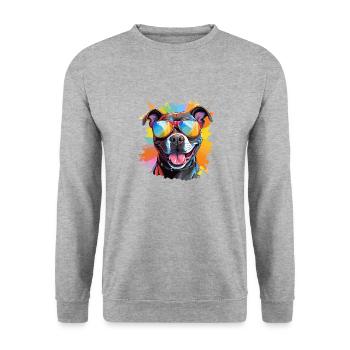 Colorful Pitbull Wearing Sunglasses Dog Lover - Unisex Sweatshirt - salt & pepper - Front - Alina (178cm) & Michal (187cm)
