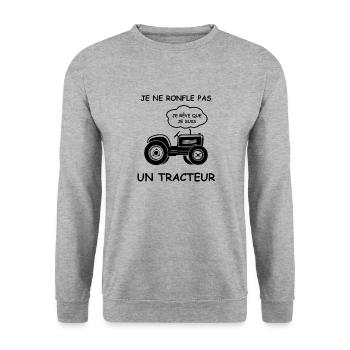 Je ne ronfle pas je rêve que je suis un tracteur - Sweat-shirt Unisexe - gris chiné - Devant - Alina (178cm) & Michal (187cm)