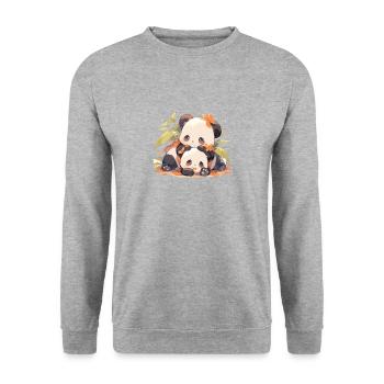 Panda Pandas Pandabären Baby Panda Tiere - Unisex Pullover - Weißgrau meliert - Vorne - Alina (178cm) & Michal (187cm)