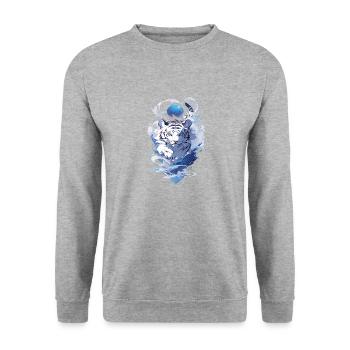 Weißer Tiger Tiger Raubkatze Baby Tiger Katze - Unisex Pullover - Weißgrau meliert - Vorne - Alina (178cm) & Michal (187cm)