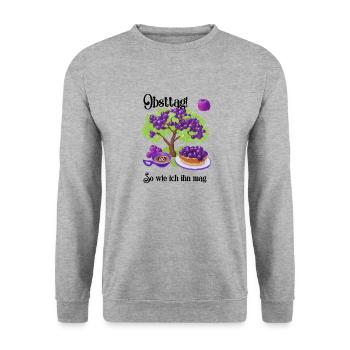 Mein Obsttag: Pflaumenkuchen und Kaffee - Unisex Pullover - Weißgrau meliert - Vorne - Alina (178cm) & Michal (187cm)