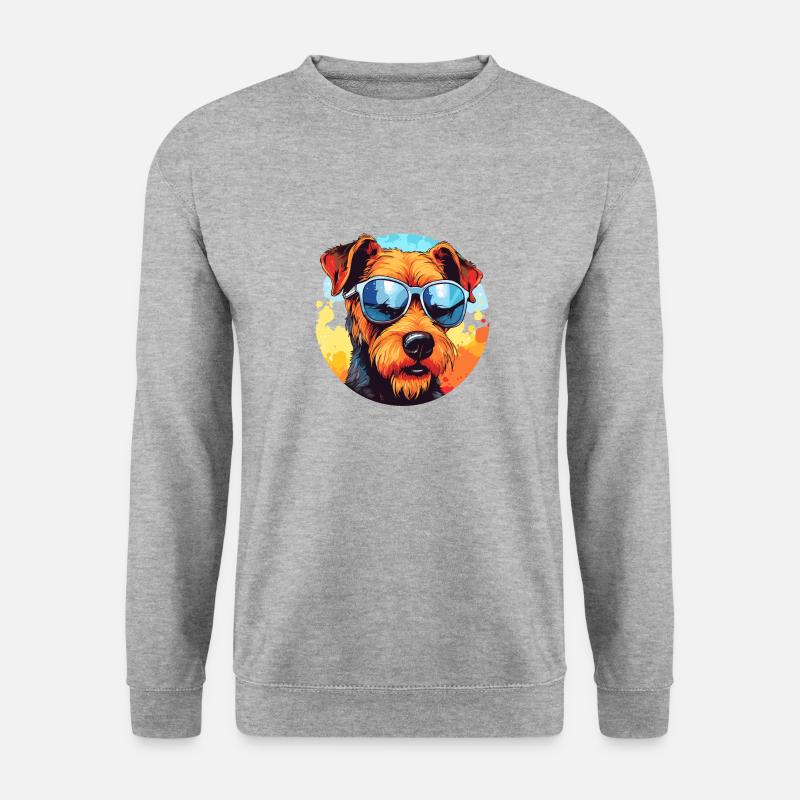 Bunte Airedale Terrier mit Sonnenbrille - Unisex Pullover - Weißgrau meliert
