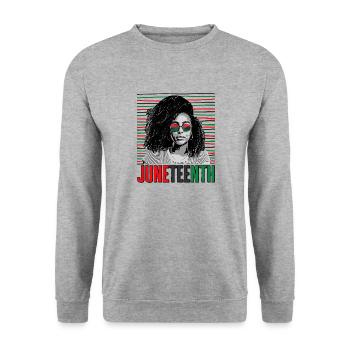 Black Lives Matter T-Shirt, Juneteenth T-Shirt, Haare - Unisex Pullover - Weißgrau meliert - Vorne - Alina (178cm) & Michal (187cm)