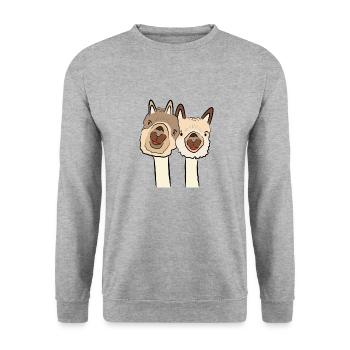 Lama Alpaka Motive Tier Mädchen pastellfarben pink - Unisex Pullover - Weißgrau meliert - Vorne - Alina (178cm) & Michal (187cm)