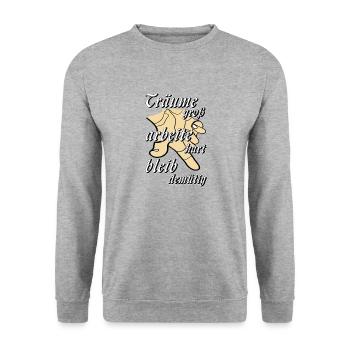 HAND Träume groß arbeite hart bleibe demütig - Unisex Pullover - Weißgrau meliert - Vorne - Alina (178cm) & Michal (187cm)